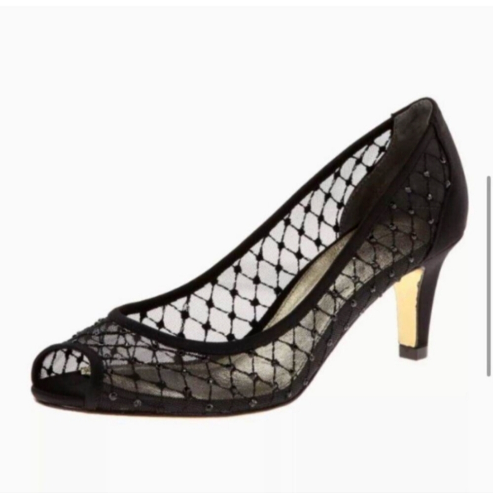 NEW Adrianna Papell Juliette Black Aria Mesh Peeptoe Dress Pump $128 10 WIDE